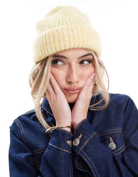 ASOS DESIGN beanie with wool rib in yellow - view 1