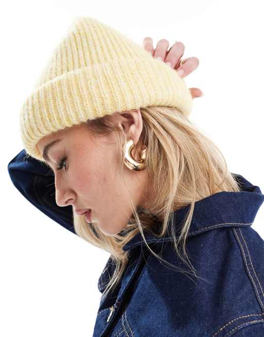 ASOS DESIGN beanie with wool rib in yellow