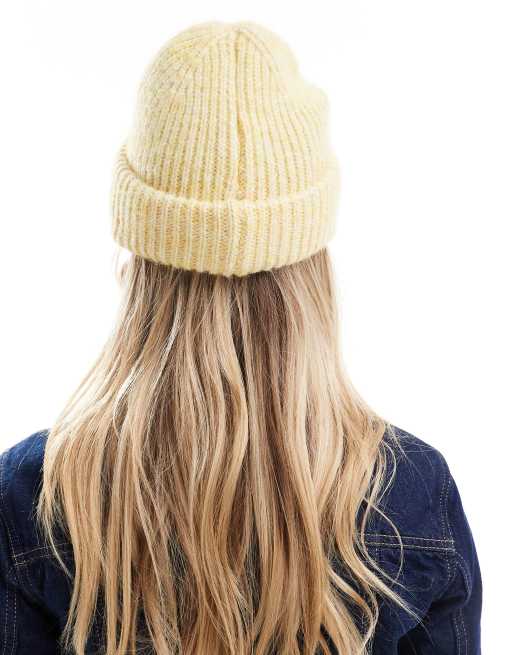 ASOS DESIGN beanie with wool rib in yellow