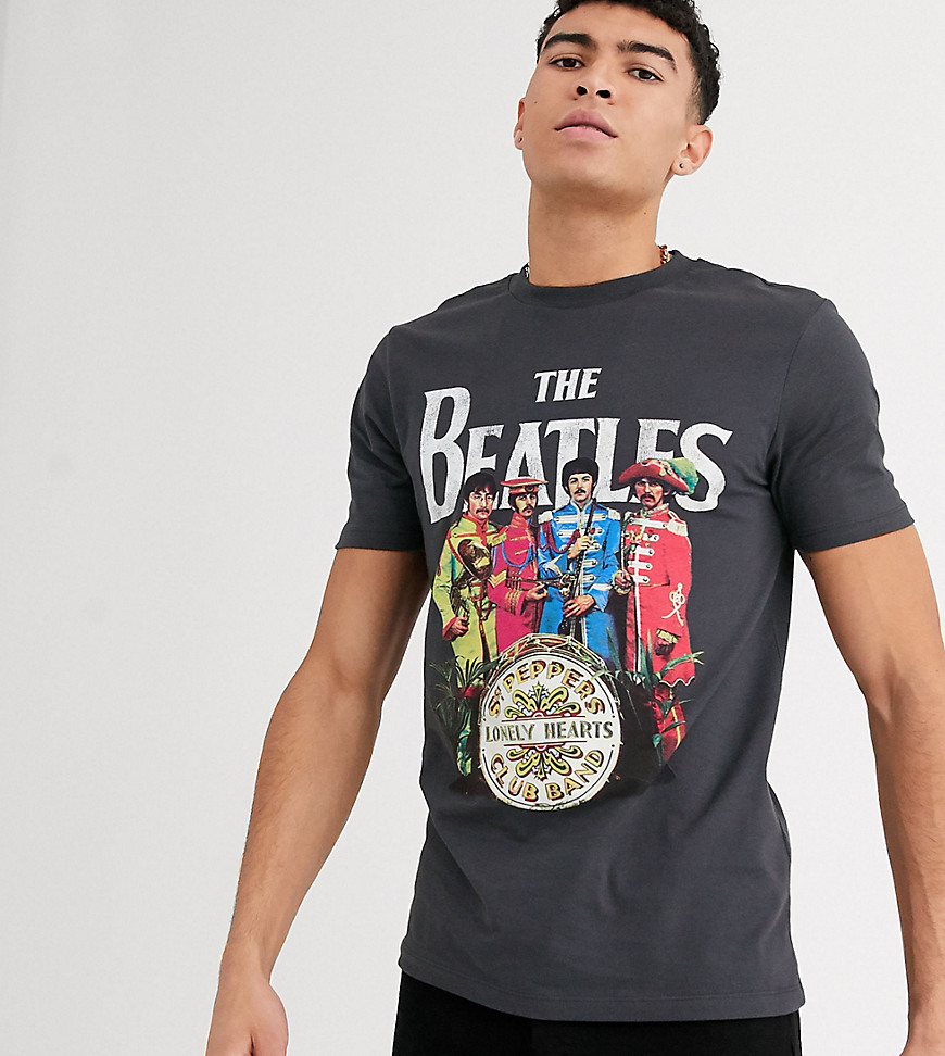 ASOS DESIGN — Beatles T-shirt med stort brystprint-Grå