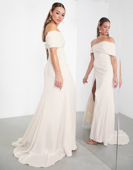 ASOS DESIGN Beatrice bardot drape wrap wedding dress ASOS