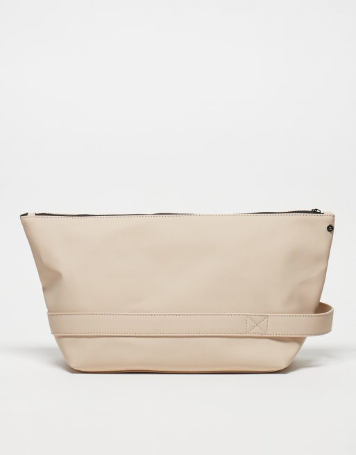 ASOS DESIGN - Beauty-case grande color tortora con clip laterali