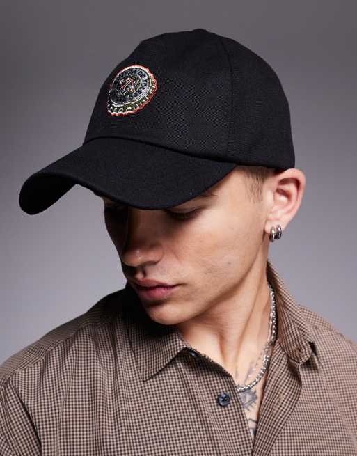 ASOS DESIGN beer graphic cap in black