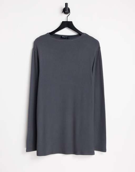 ASOS DESIGN - Behaaglijk T-shirt met lange mouwen van zware stof in zwart met wassing