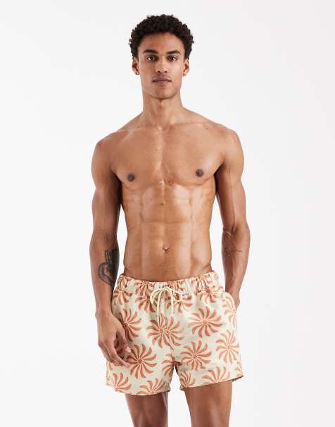 ASOS DESIGN – Beiga, blommiga badshorts i kort modell - view 1