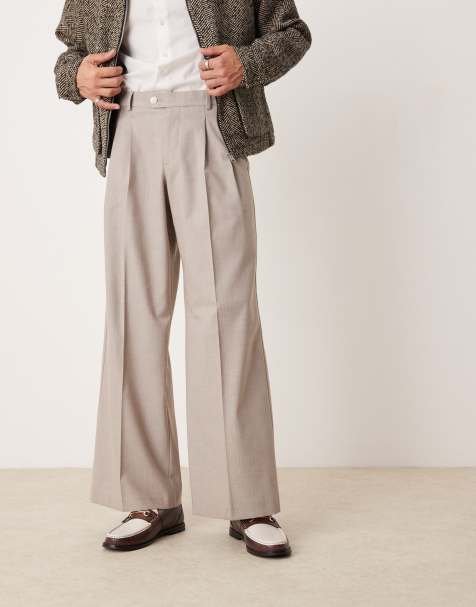 ASOS DESIGN – Beiga, lediga finbyxor med fiskbensmönster - view 1