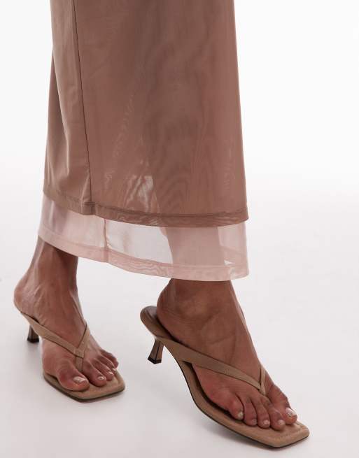 ASOS DESIGN - Beige 90'er-maxinederdel i mesh med dobbeltlag - Del af sæt, 5 af 5