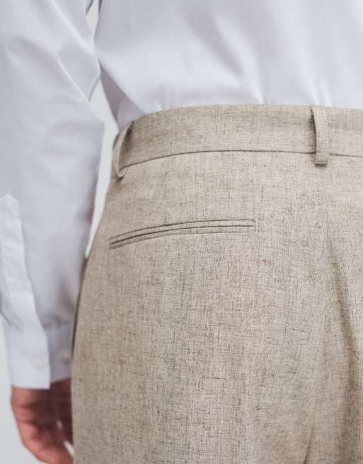 ASOS DESIGN - Beige afslappede habitbukser i hørblanding, 5 af 9