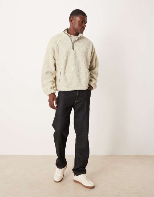 ASOS DESIGN - Beige afslappet jakke med kvart lynlås i imiteret lammeskind, 2 af 5