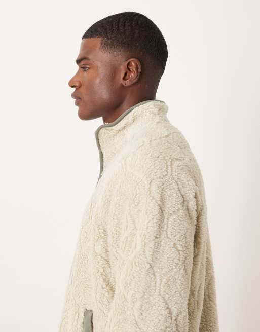 ASOS DESIGN - Beige afslappet jakke med kvart lynlås i imiteret lammeskind, 4 af 5