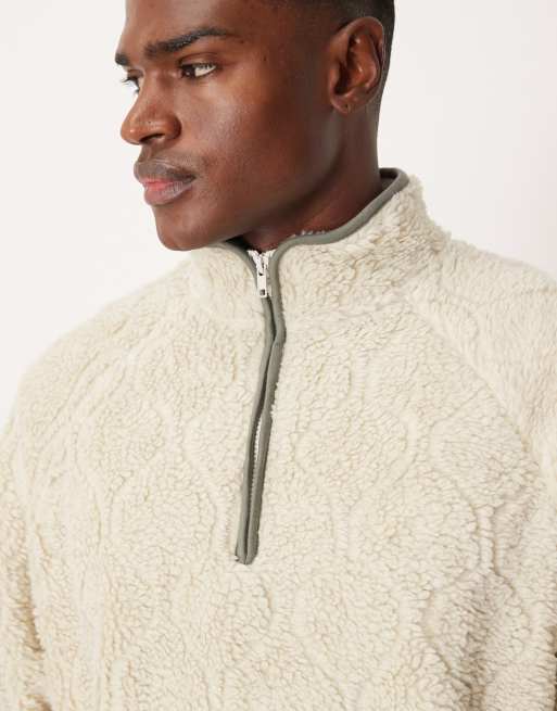 ASOS DESIGN - Beige afslappet jakke med kvart lynlås i imiteret lammeskind, 5 af 5