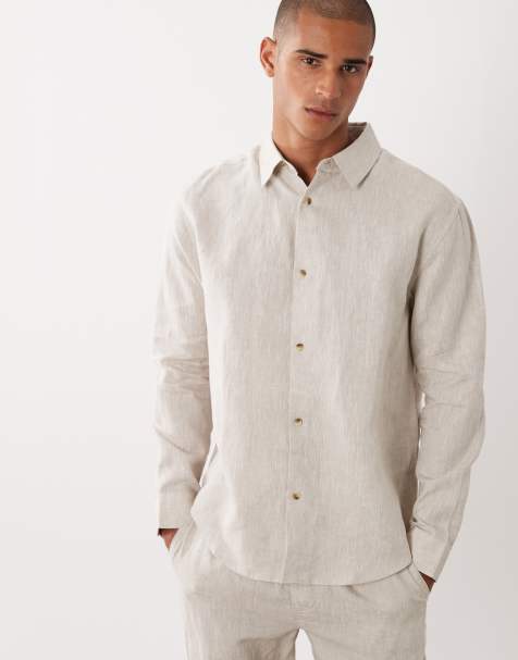 ASOS DESIGN - Beige afslappet skjorte i 100% hør - Del af sæt - view 1