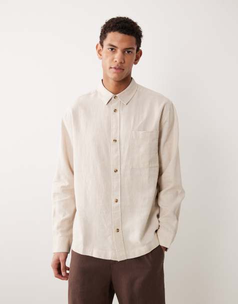 ASOS DESIGN - Beige afslappet skjorte i hørblanding - Del af sæt - view 1
