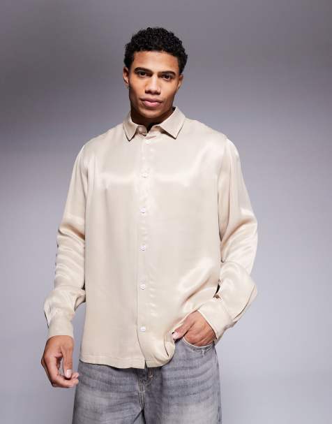 ASOS DESIGN - Beige afslappet skjorte i satin i firkantet pasform - view 1