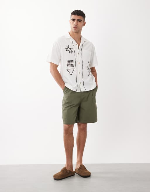 ASOS DESIGN - Beige afslappet skjorte med blomsterbroderier i hørrigt stof, 2 af 5