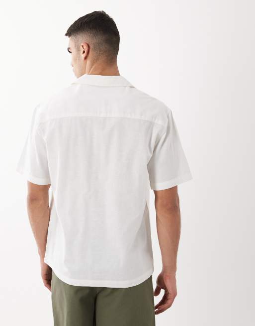 ASOS DESIGN - Beige afslappet skjorte med blomsterbroderier i hørrigt stof, 3 af 5
