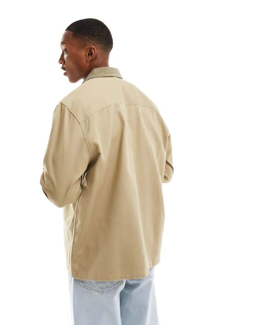 ASOS DESIGN - Beige afslappet skjorte med kontrastkrave og lomme , 4 af 4