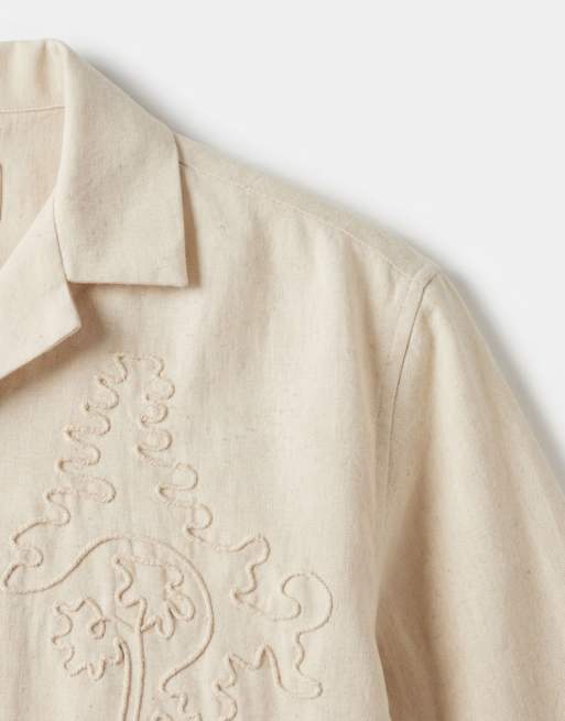 ASOS DESIGN - Beige afslappet skjorte med rebmønster i hørrigt stof, 8 af 9