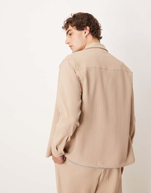 ASOS DESIGN - Beige afslappet skjorte med revers og plisseringer - Del af sæt, 3 af 5