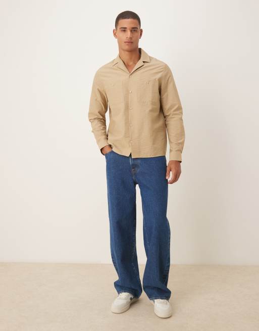 ASOS DESIGN - Beige afslappet skjorte med tekstur, reverskrave og to lommer , 2 af 5