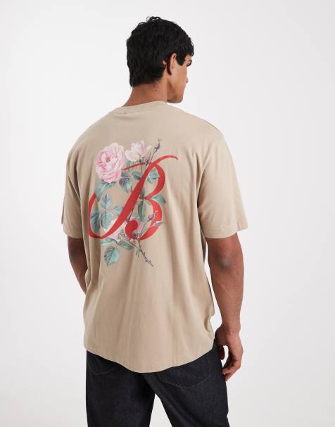 ASOS DESIGN - Beige afslappet T-shirt med digitalt blomsterprint - view 1