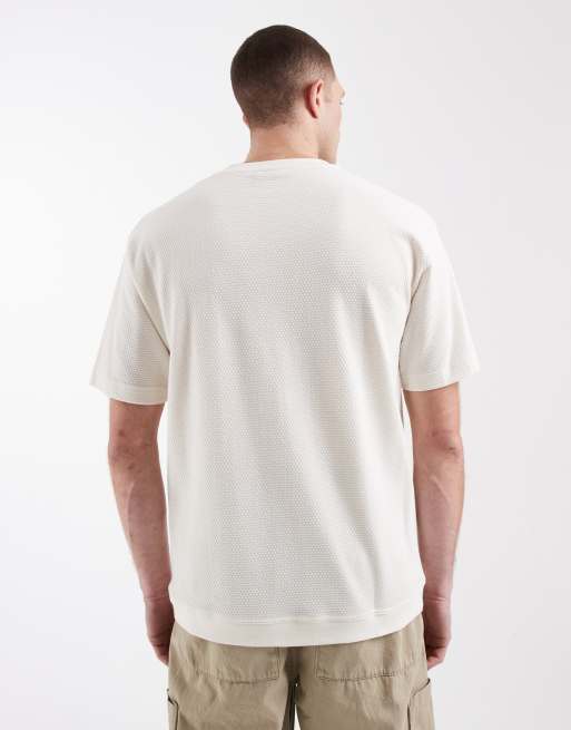 ASOS DESIGN - Beige afslappet T-shirt med elastisk kant og tekstur, 3 af 5