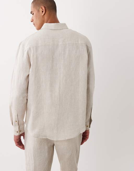 ASOS DESIGN – Beige, avslappnad skjorta i 100% linne, del av set, 5 av 5