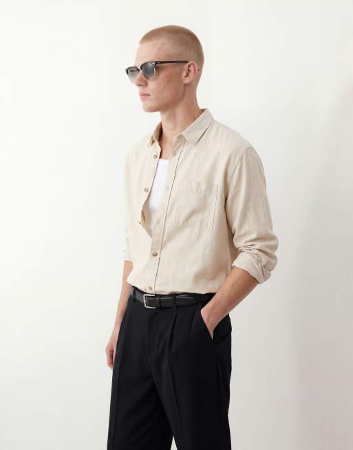 ASOS DESIGN – Beige, avslappnad skjorta i linnemix, 3 av 5
