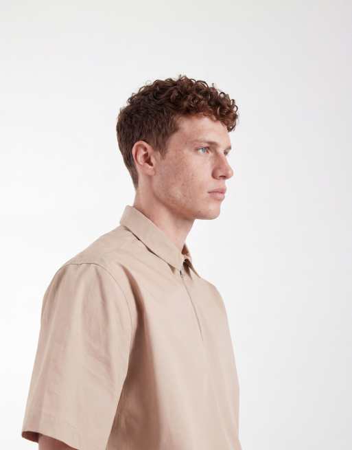 ASOS DESIGN – Beige, avslappnad skjorta med kort dragkedja, 4 av 5