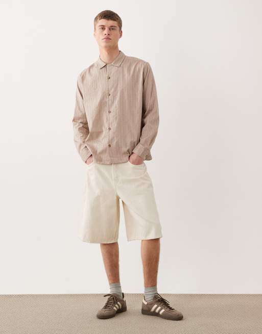 ASOS DESIGN – Beige, avslappnad, strukturerad skjorta med platt krage, 2 av 5