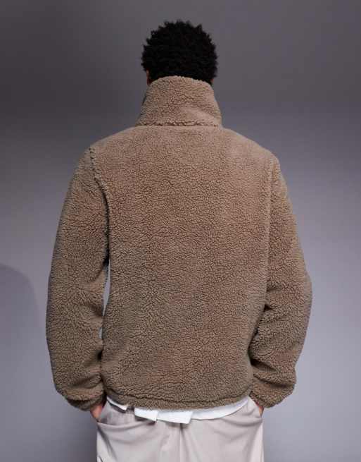 ASOS DESIGN – Beige, avslappnad sweatshirt med ståkrage och dragkedja i teddy, 3 av 5