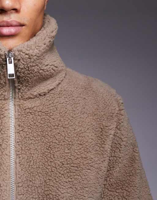 ASOS DESIGN – Beige, avslappnad sweatshirt med ståkrage och dragkedja i teddy, 5 av 5