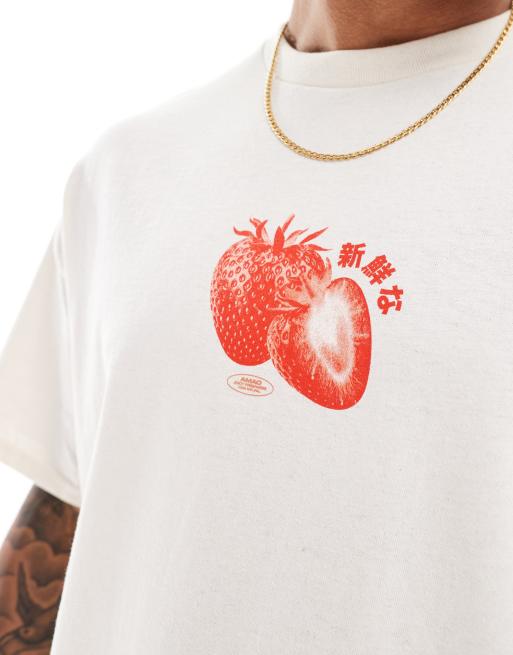 ASOS DESIGN – Beige avslappnad t-shirt med jordgubbsmönster, 4 av 4