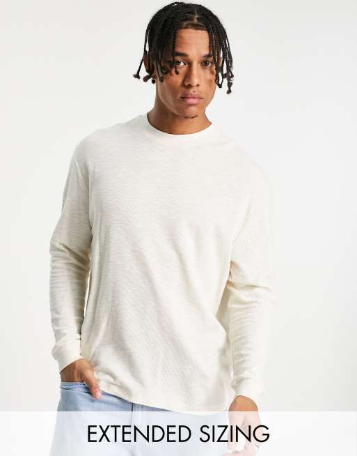 ASOS DESIGN – Beige avslappnad t-shirt med långa ärmar i linnelook