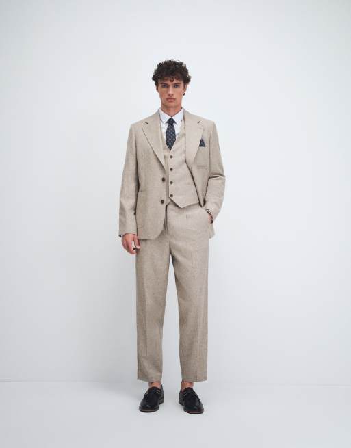 ASOS DESIGN – Beige, avslappnade kostymbyxor i linnemix, 2 av 9