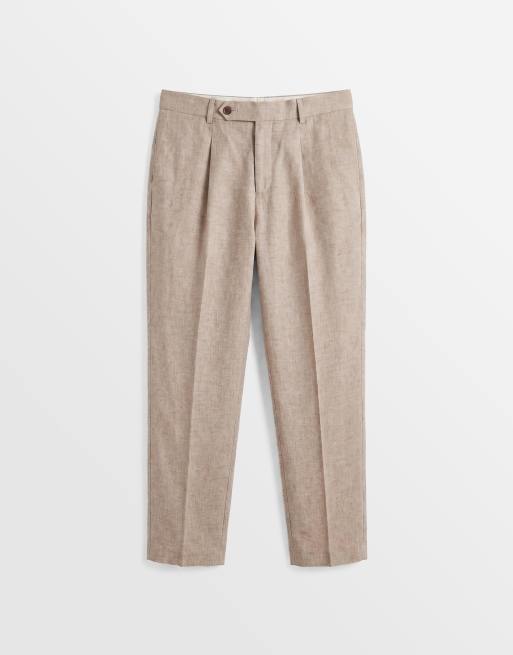 ASOS DESIGN – Beige, avslappnade kostymbyxor i linnemix, 6 av 9