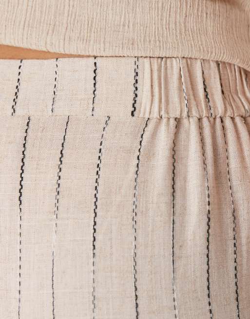ASOS DESIGN – Beige, avslappnade linnebyxor med raka ben och ojämna ränder, 5 av 5