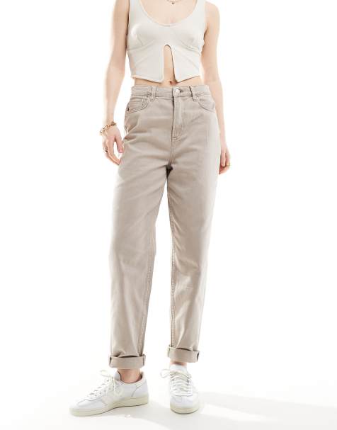 ASOS DESIGN – Beige, avslappnade mom jeans med hög midja - view 1