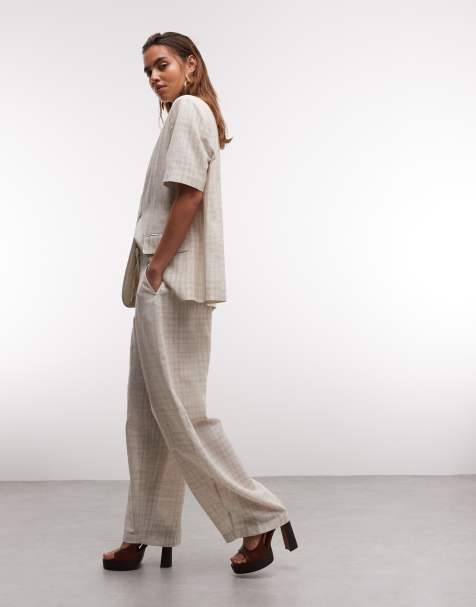 ASOS DESIGN - Beige barrel-bukser i hørlook med løbesnor i taljen - Del af sæt - view 1
