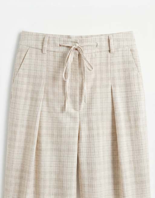 ASOS DESIGN – Beige barrelbyxor med dragsko i midjan av linnemix, del av set, 8 av 9