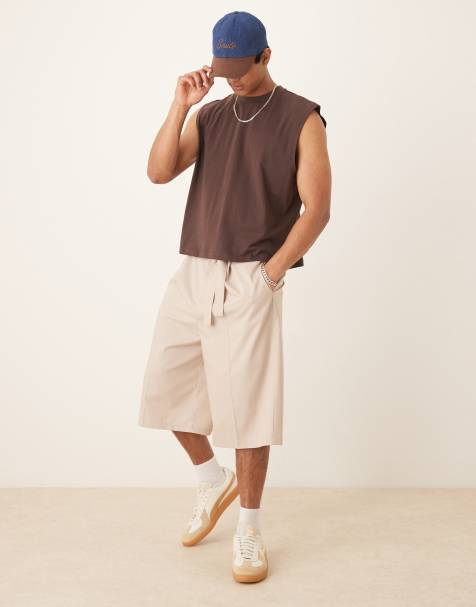 ASOS DESIGN – Beige bermudashorts i oversize med skärp - view 1