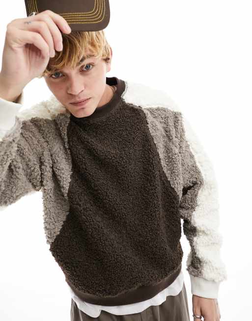 ASOS DESIGN – Beige, blockfärgad sweatshirt i oversize och teddy