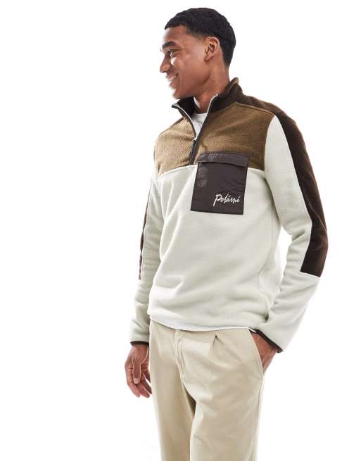 ASOS DESIGN - Beige, blokfarvet og oversized sweatshirt i fleece med kvart lynlås