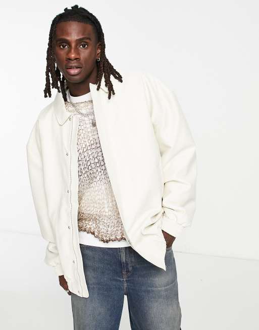 ASOS DESIGN – Beige bomberjacka i läderimitation och extra oversize