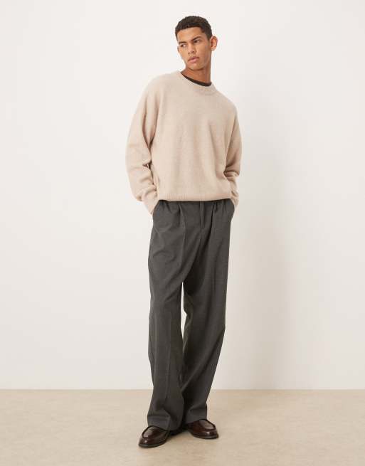 ASOS DESIGN – Beige, borstad och stickad tröja i oversize med rund halsringning, 2 av 5