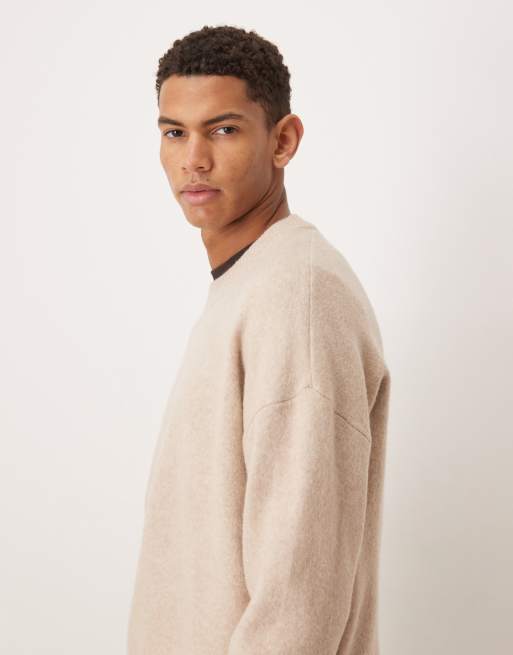 ASOS DESIGN – Beige, borstad och stickad tröja i oversize med rund halsringning, 4 av 5