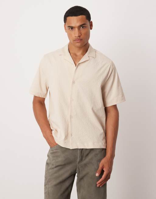 ASOS DESIGN – Beige, boxig skjorta i bäckebölja med platt krage - view 1