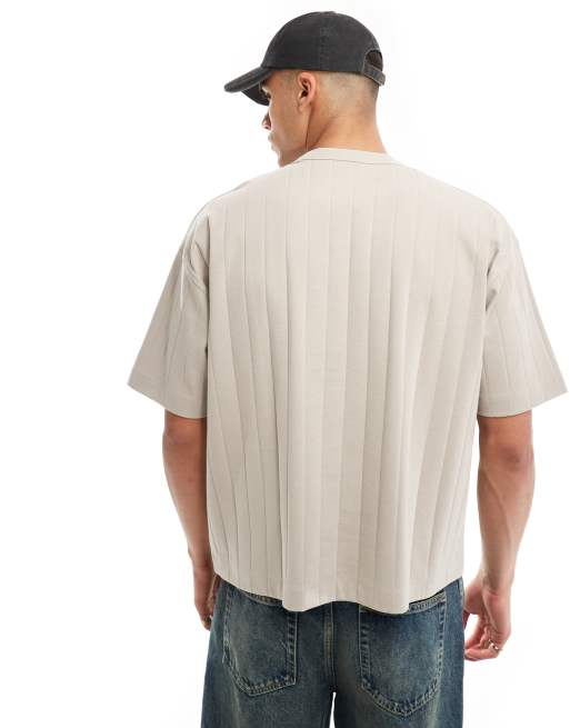 ASOS DESIGN – Beige, boxig t-shirt i oversize med ribbad textur , 3 av 4