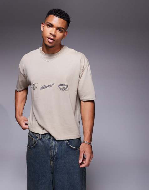 ASOS DESIGN – Beige, boxig t-shirt i oversize med stadstryck - view 1