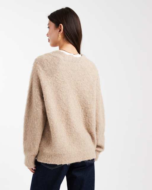 ASOS DESIGN - Beige boyfriend-cardigan med børstet tekstur, 3 af 4